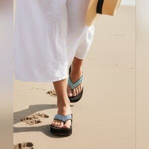 Yellow Box -NWOB, Slip-on Wedges, Multi Colored Leather Straps, Size 6 1/2,